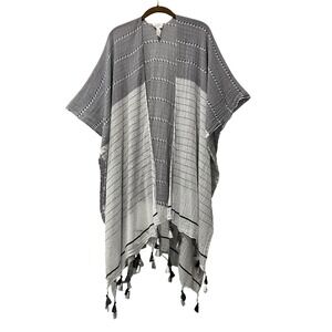 Mer Sea Swim Cover-up Gray White Geometric Tassel Kimono One Size Beach Resort